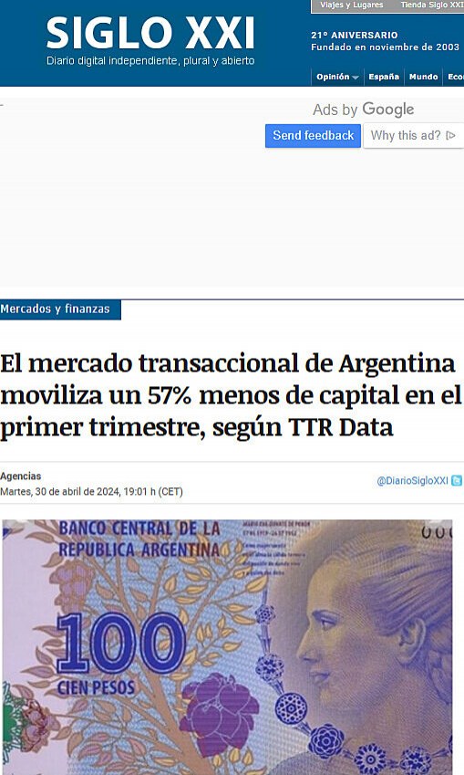 El mercado transaccional de Argentina moviliza un 57% menos de capital en el primer trimestre, segn TTR Data